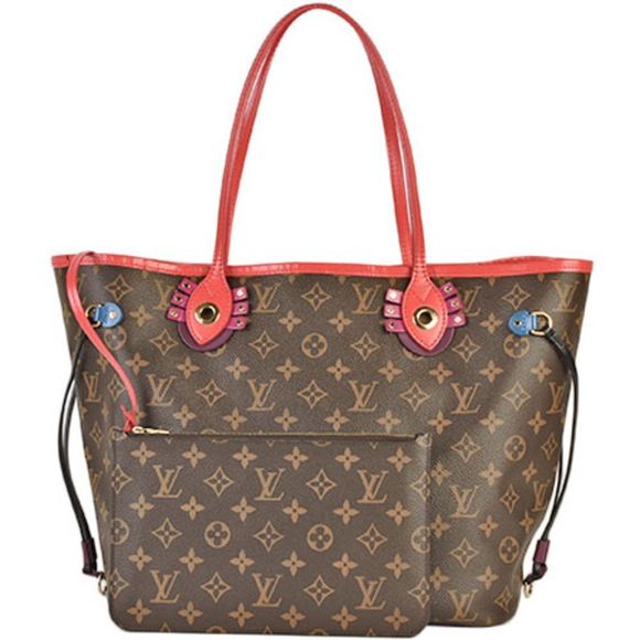Louis Vuitton Tote Bag Neverfull Monogram Brown Red MM Handbag - Picture 1 of 7